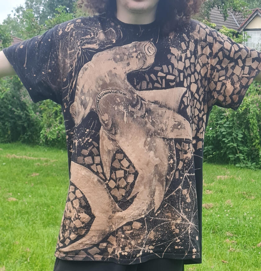 Custom Shark, bleach on 100% cotton T-shirt